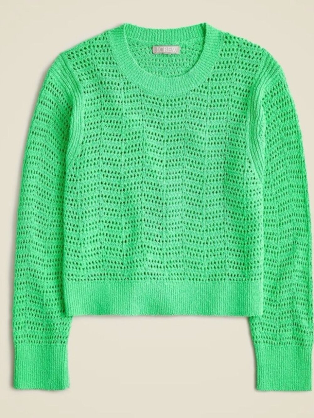 J. Crew Bright Green Open-Knit Crewneck Sweater